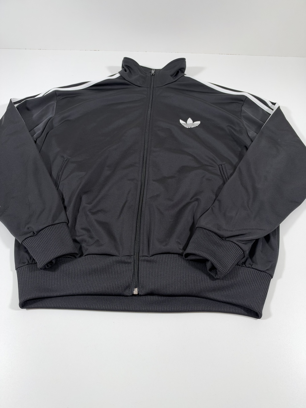 VTG Adidas Originals Track Jacket Mens XL Black Full Zip 3 Stripe Trefoil